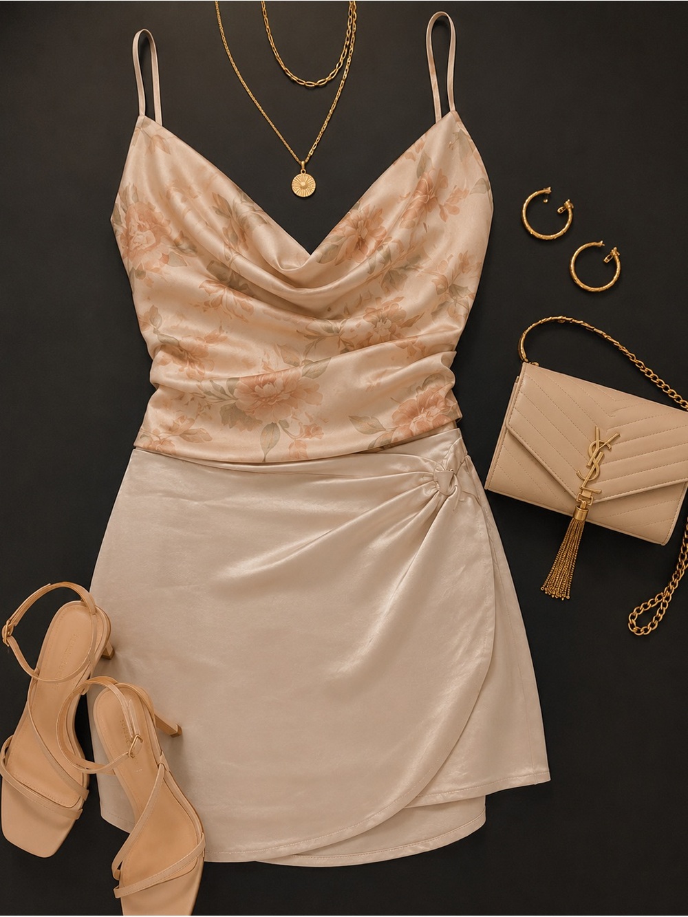Rachel Zoe Satin-feel Faux Wrap Skirt